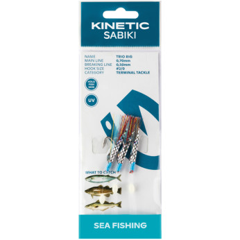 Kinetic Sabiki Trio makrel/torsk forfang, 3stk Rd/bl flash