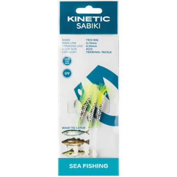 Kinetic Sabiki Trio makrel/torsk forfang, 3stk Grn flash