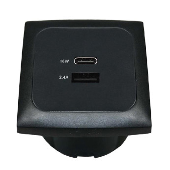 Indbygningsstik USB-A og USB-C 12/24V, sort